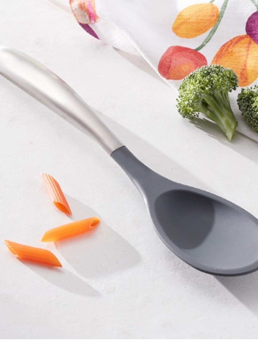 Princess House Gray Silicone Cooking Spoon with Stainless Steel Handle